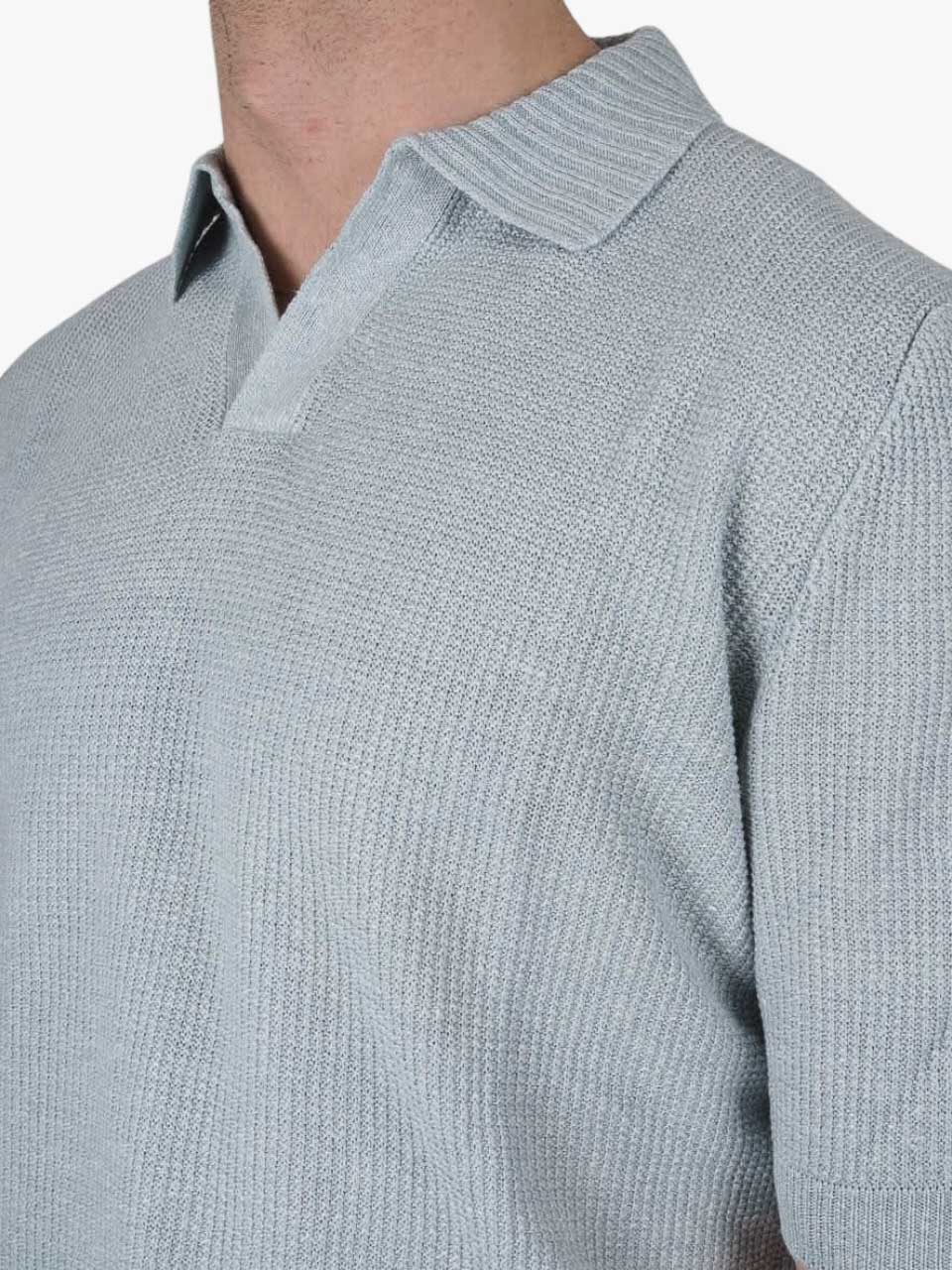 Linen Cotton Knitted Polo Light Blue