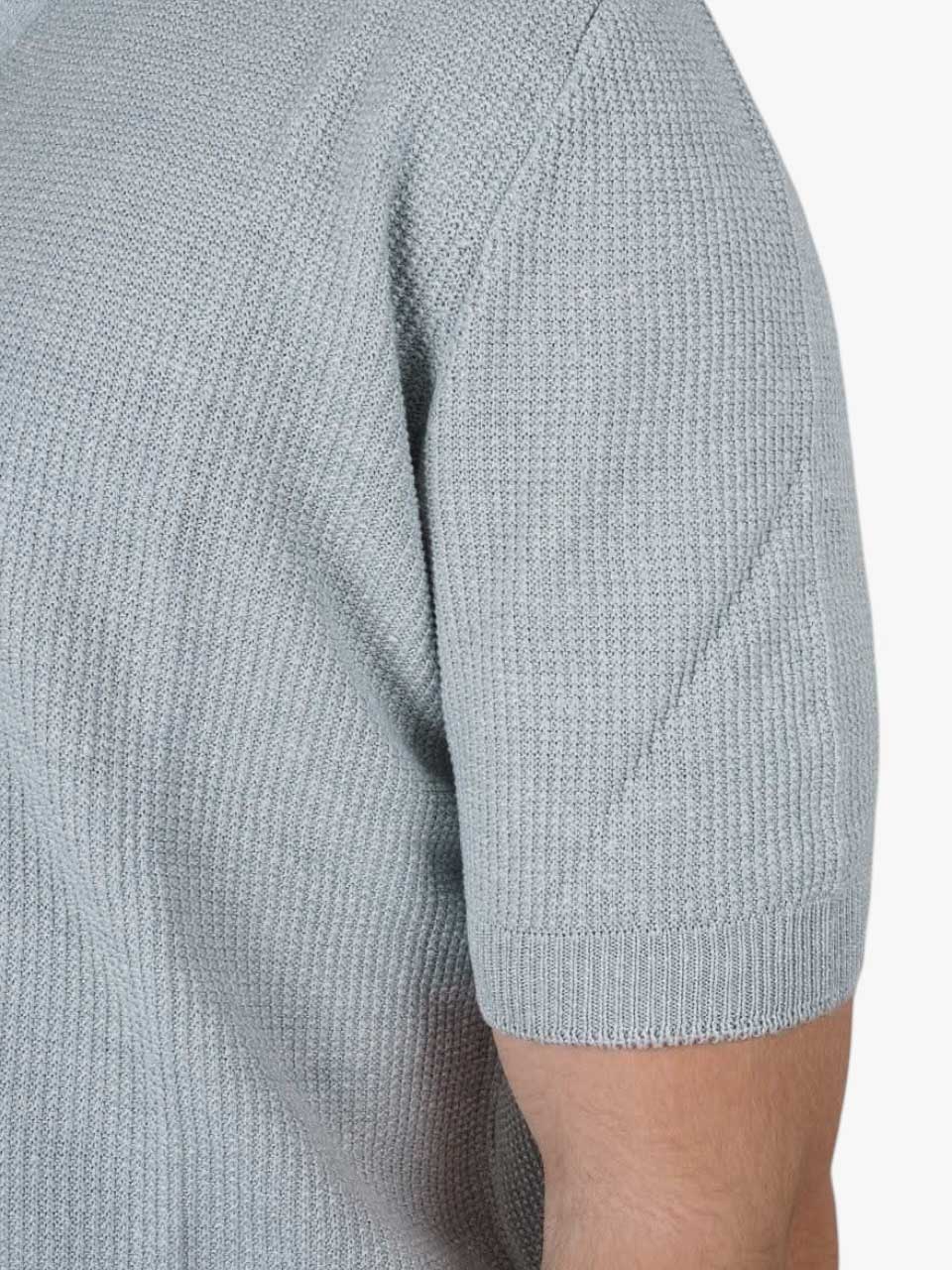 Linen Cotton Knitted Polo Light Blue