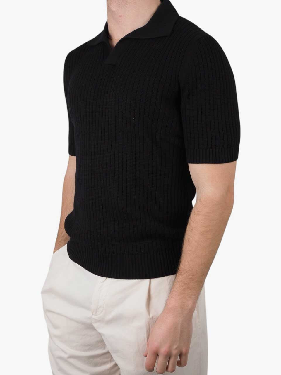 Knitted Cotton Polo Black