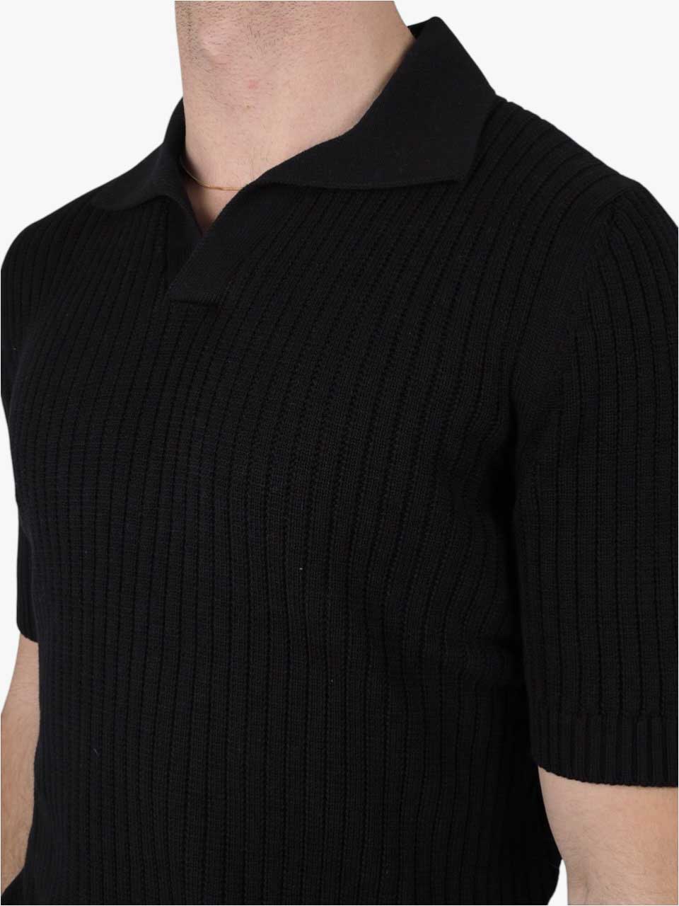 Knitted Cotton Polo Black