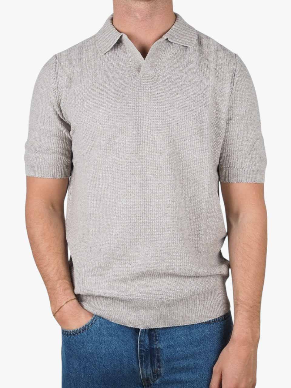 Linen Cotton Knitted Polo Sand