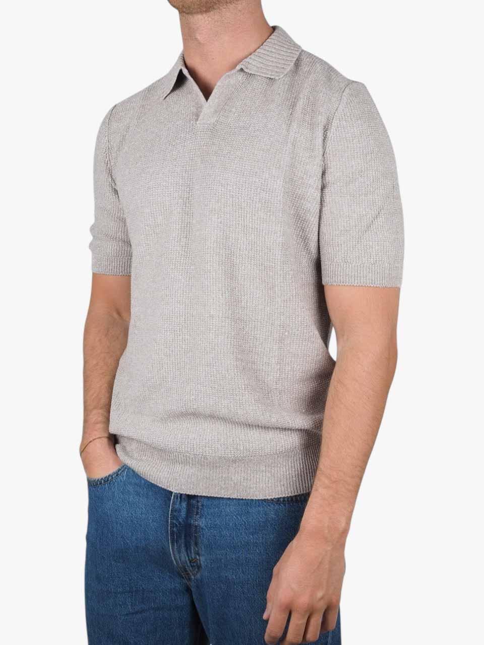 Linen Cotton Knitted Polo Sand