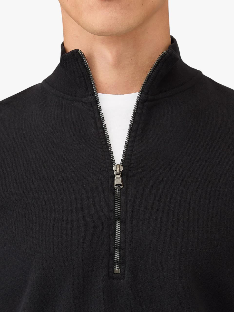Sunspel Half Zip Loopback Sweatshirt Black