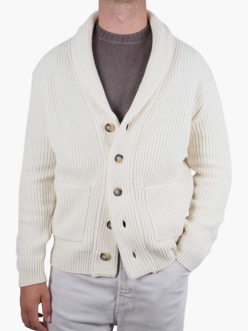 Wool Cashmere Cardigan White