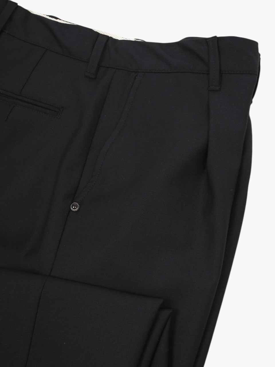 White Sand Loose Fit Wool Trousers Navy