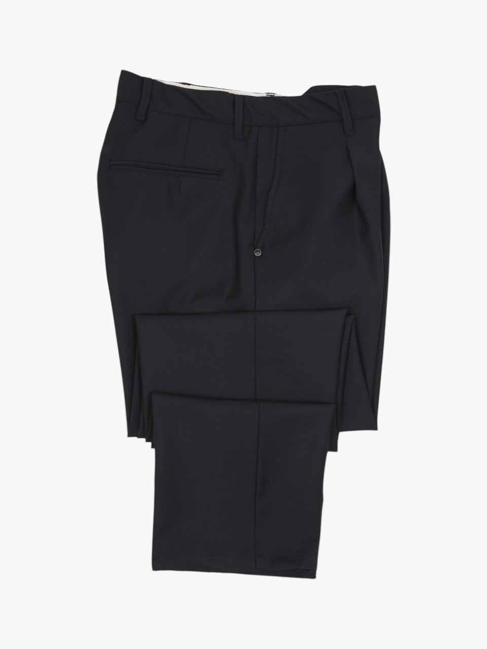 White Sand Loose Fit Wool Trousers Navy