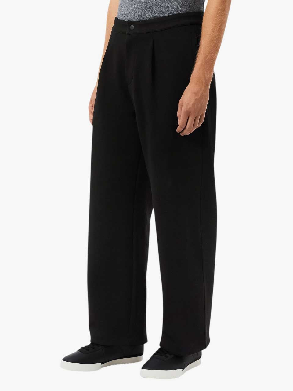 Loose Fit Piqué Pleated Pants Black