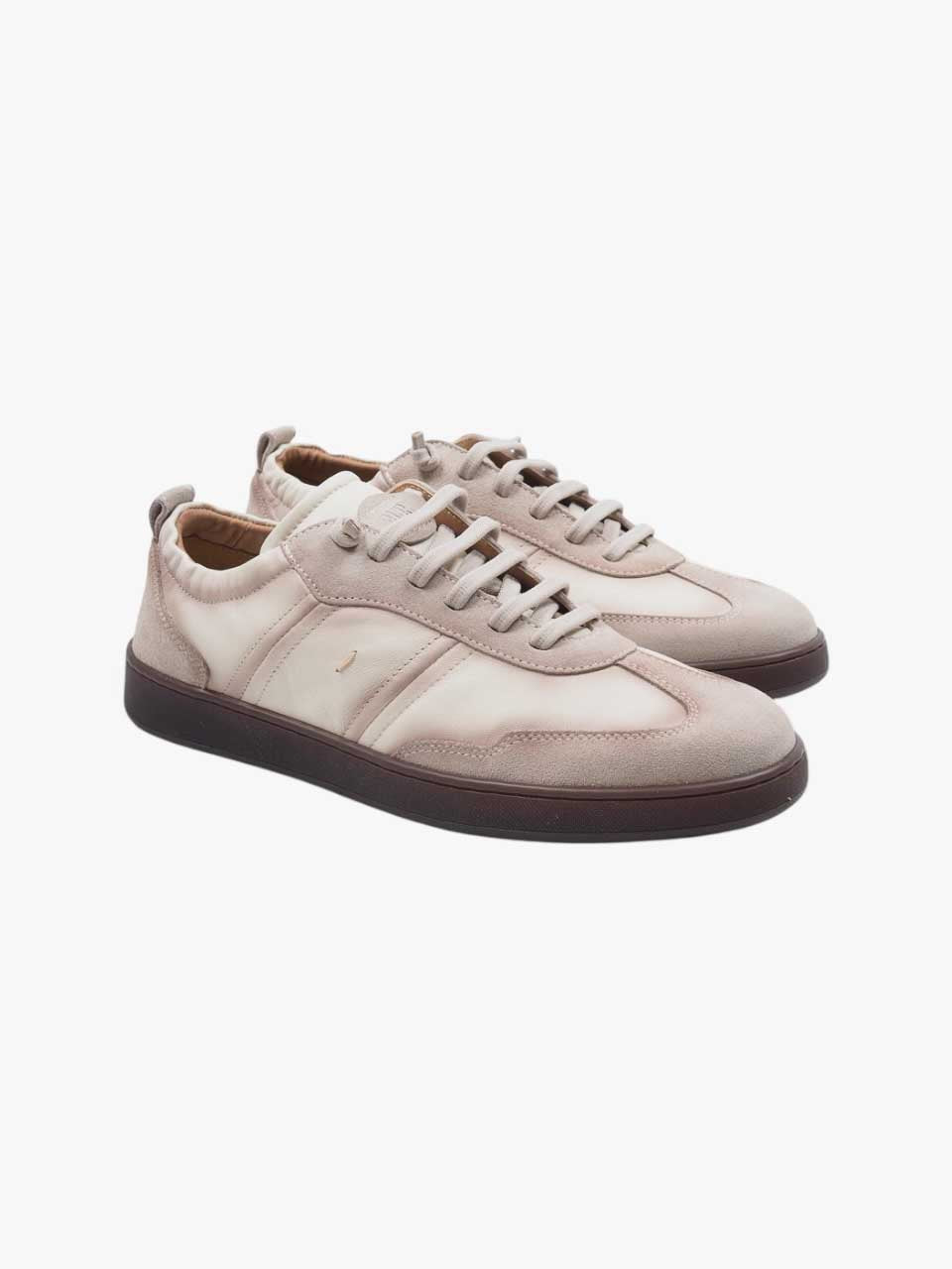 Washed Leather Sneakers White/Brown