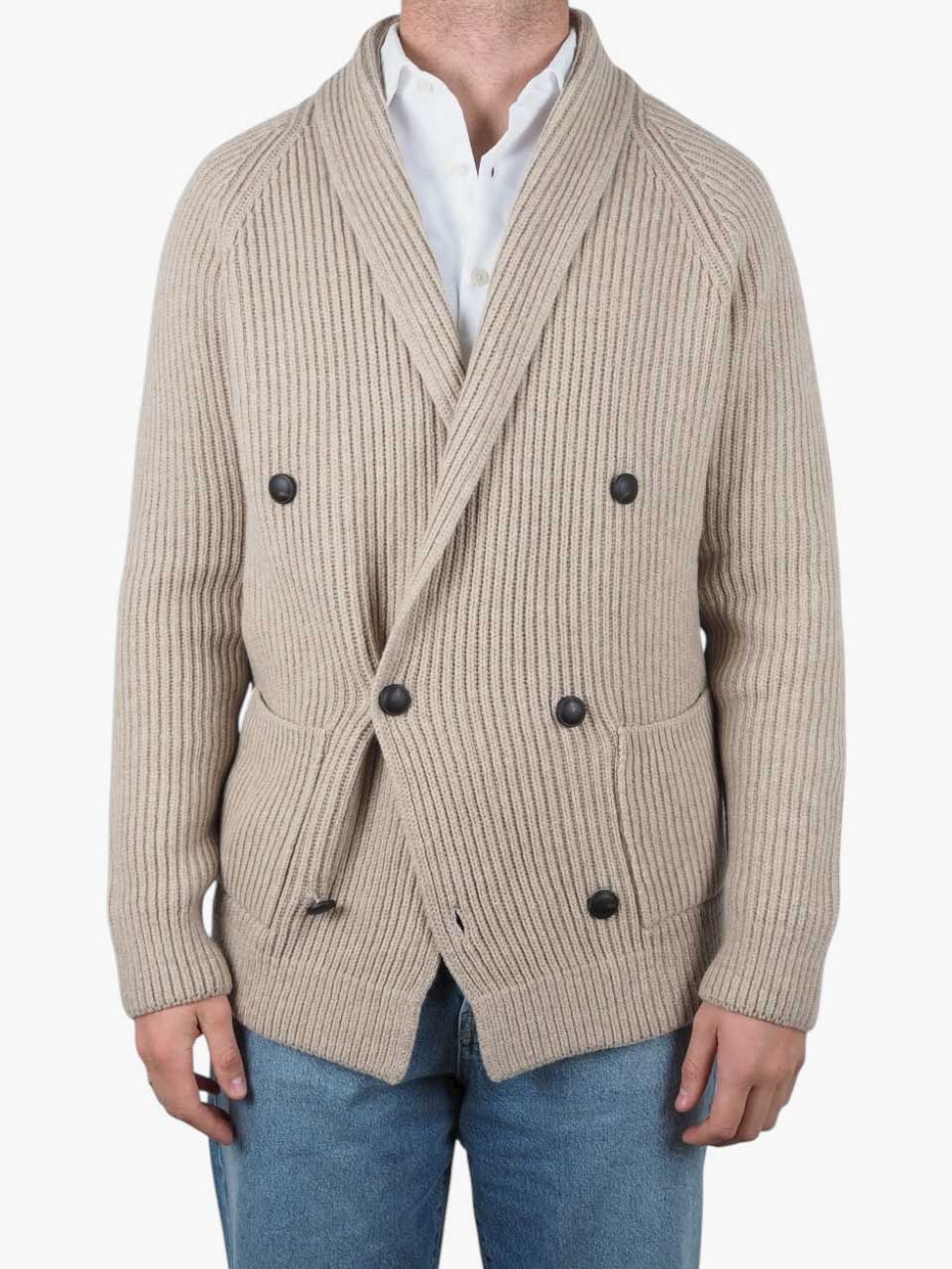 Knitted Wool Cardigan Beige