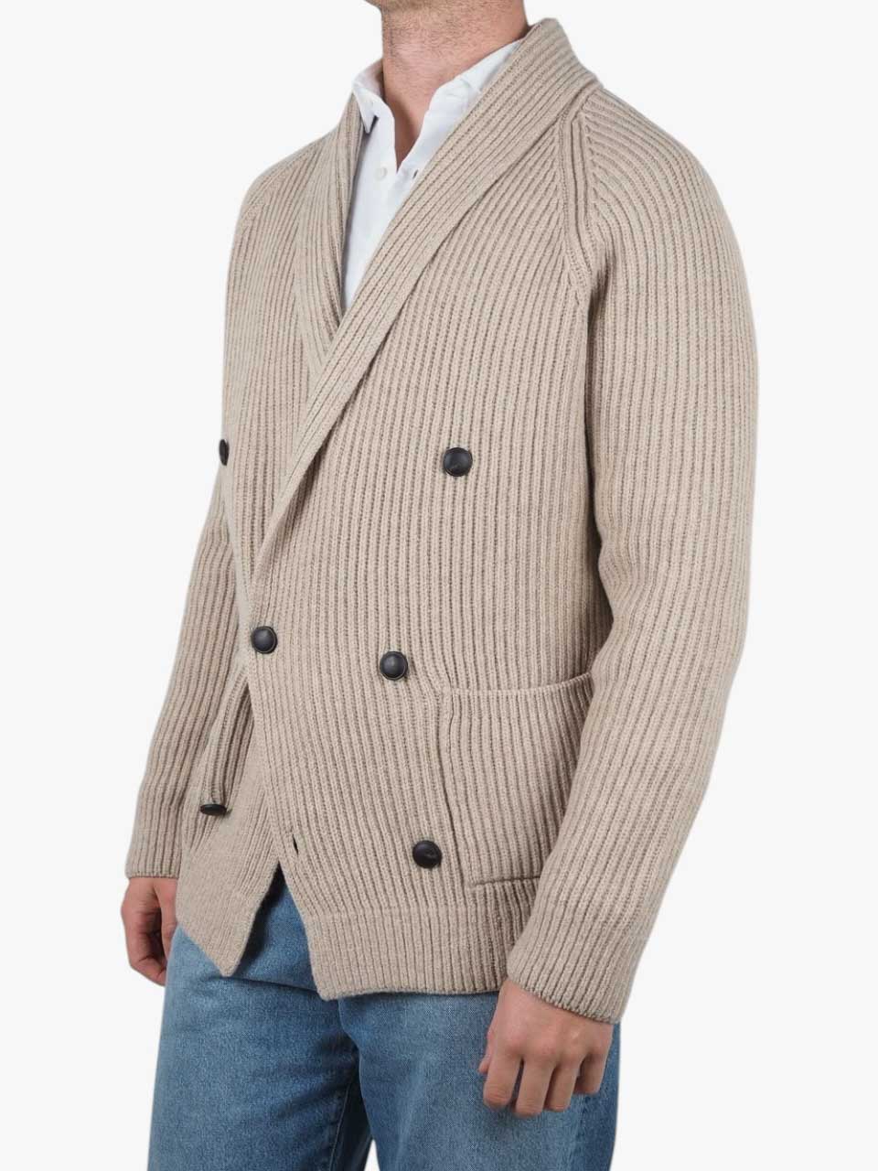Knitted Wool Cardigan Beige