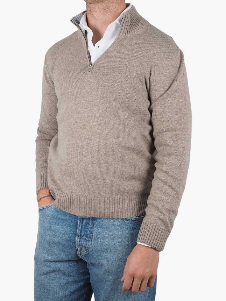Half Zip Wool Sweater Beige