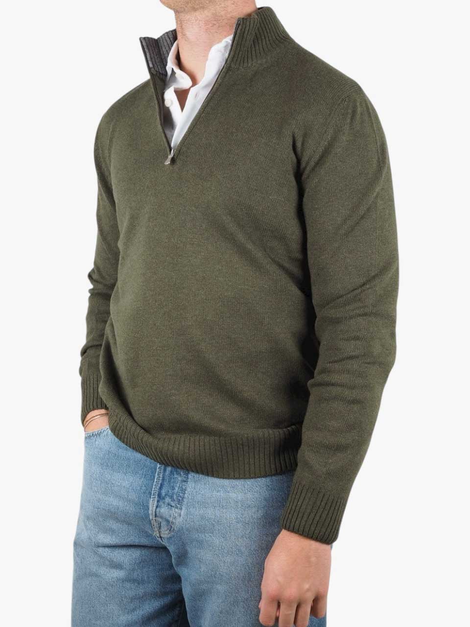 Half Zip Wool Sweater Green