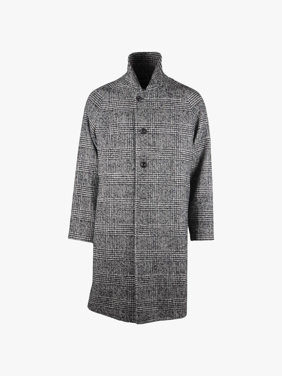Checked Oversize Wool Coat Grey