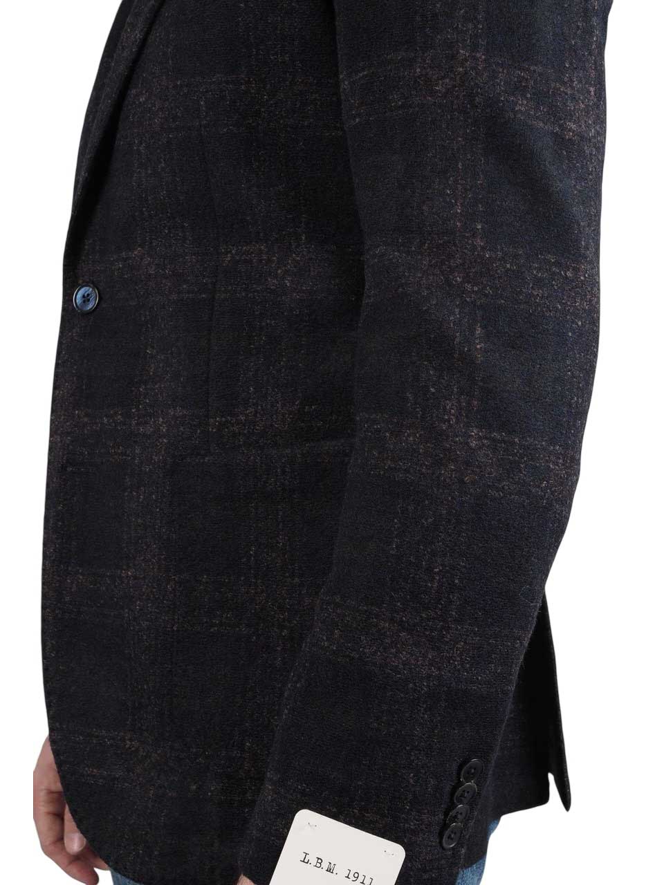 Checked Knitted Wool Jacket Navy/Brown