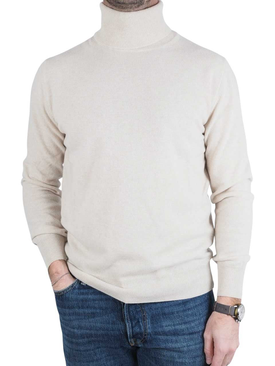 Morgano Knitted Wool Cashmere Turtle Neck Beige