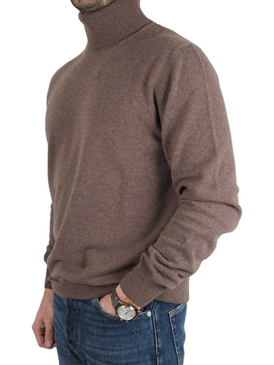 Morgano Knitted Wool Cashmere Turtle Neck Brown