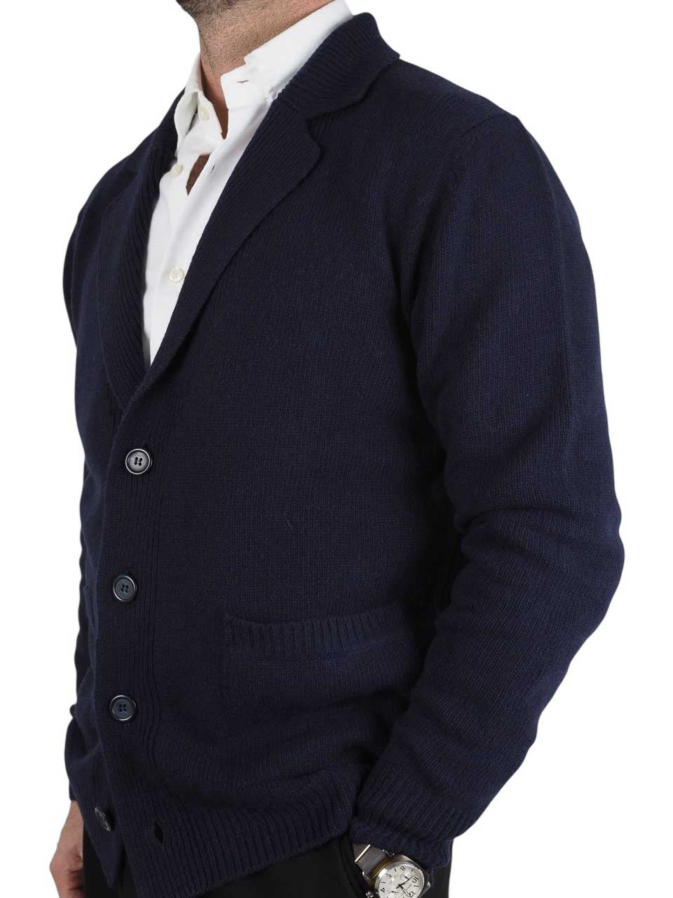Morgano Wool Knitted Cardigan Navy